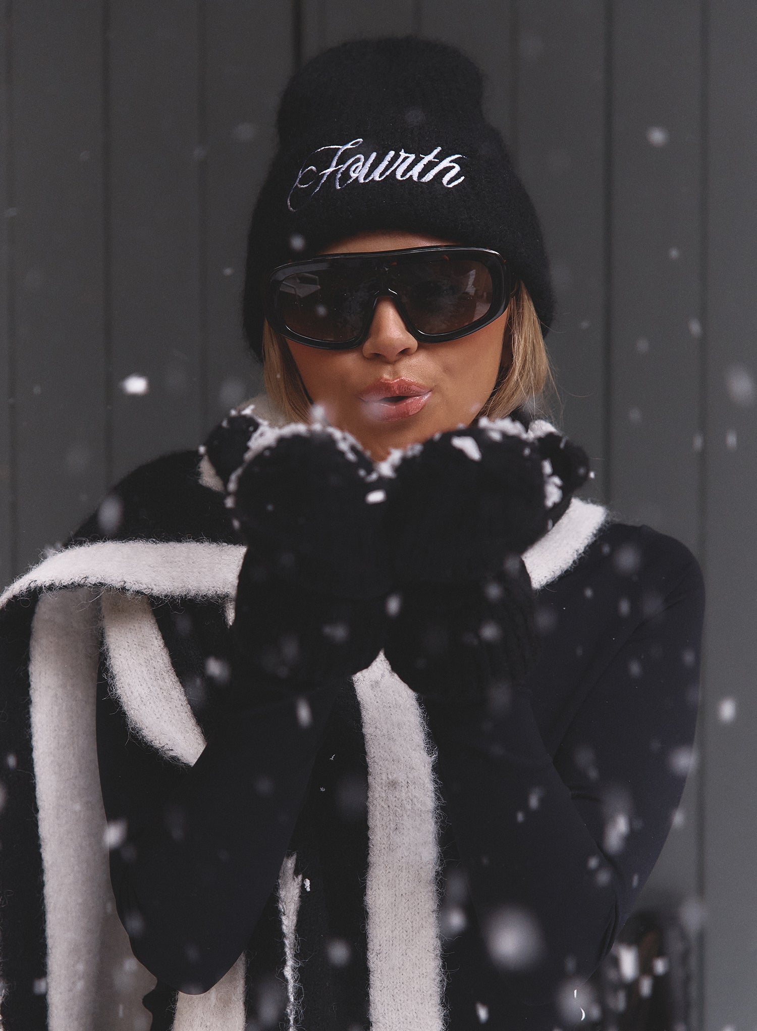 Black Fourth Branded Knitted Beanie Hat